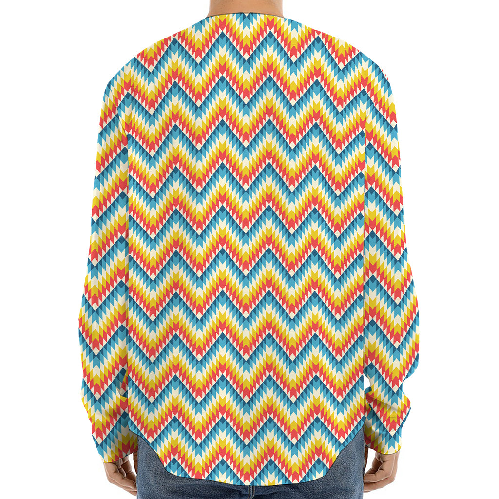 Geometric Native American Pattern Print Long Sleeve Baseball Jersey