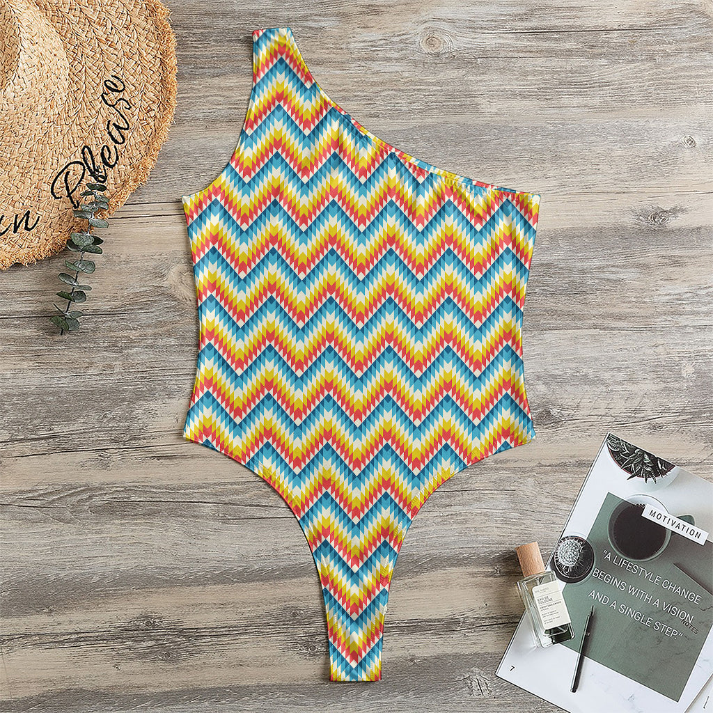 Geometric Native American Pattern Print One Shoulder Bodysuit