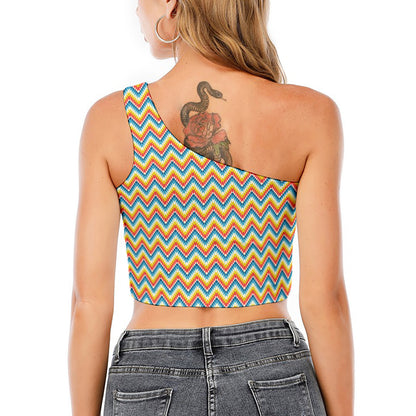 Geometric Native American Pattern Print One Shoulder Crop Top