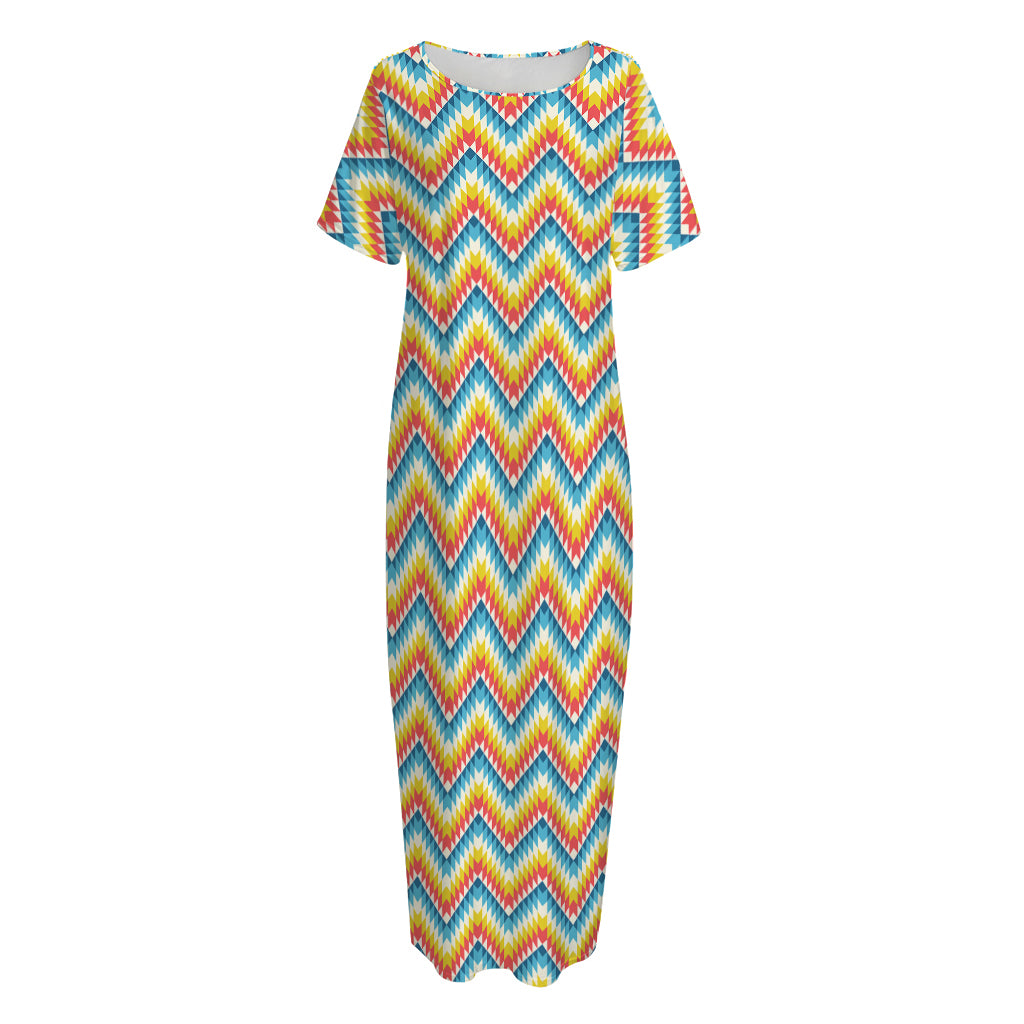 Geometric Native American Pattern Print Short Sleeve Long Nightdress