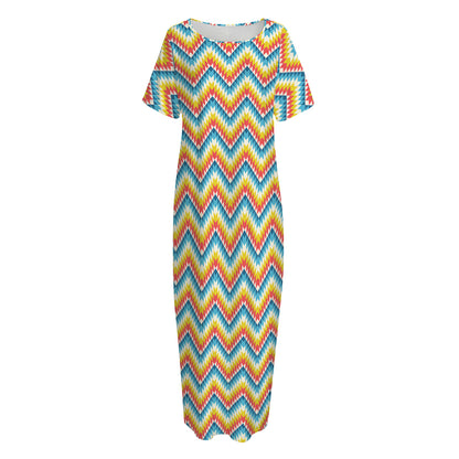 Geometric Native American Pattern Print Short Sleeve Long Nightdress