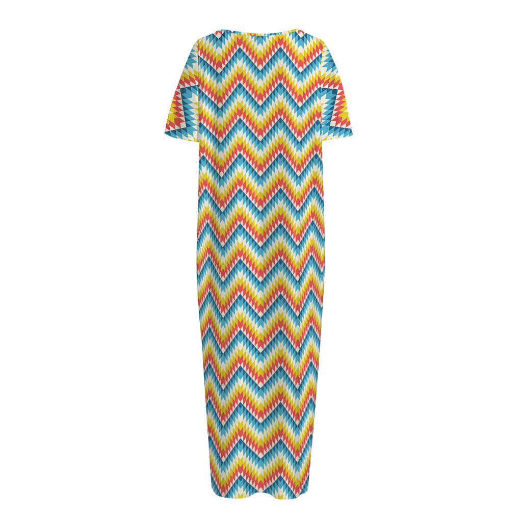 Geometric Native American Pattern Print Short Sleeve Long Nightdress