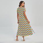 Geometric Native American Pattern Print Short Sleeve Maxi Dress