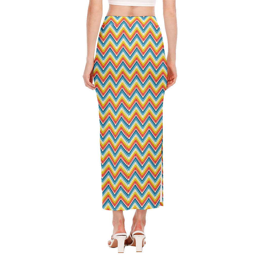 Geometric Native American Pattern Print Side Slit Maxi Skirt