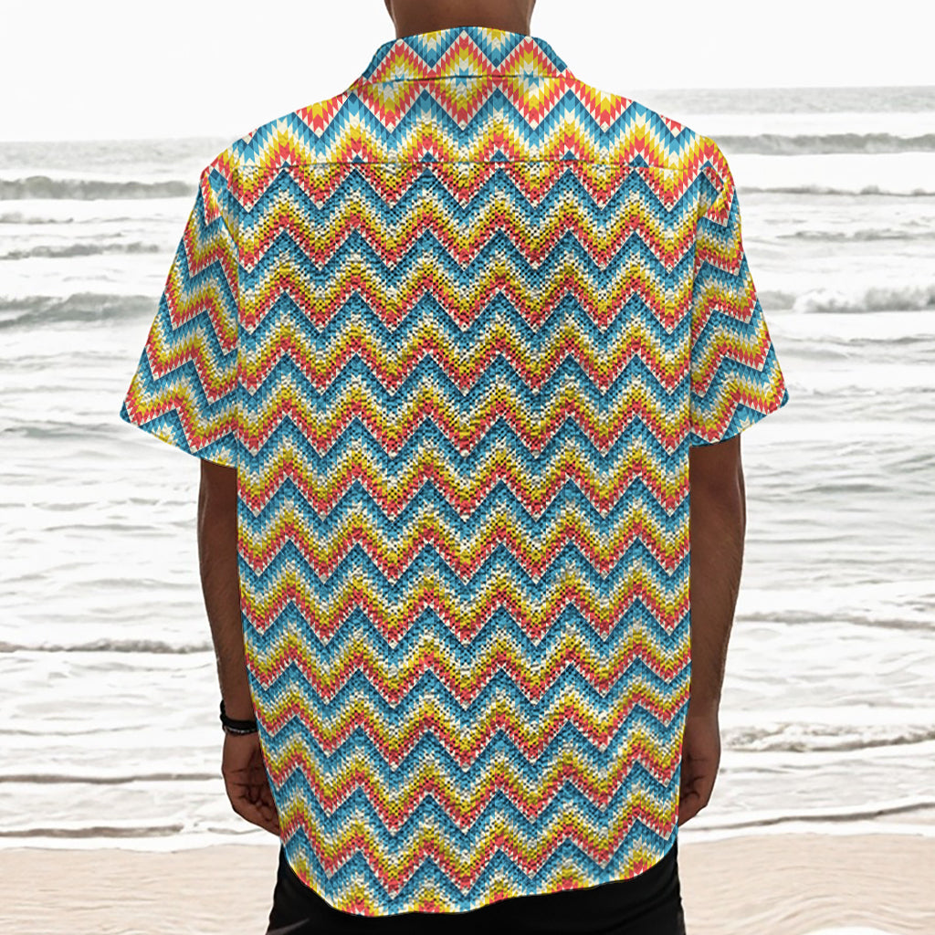 Geometric Native American Pattern Print Textured Short Sleeve Shirt