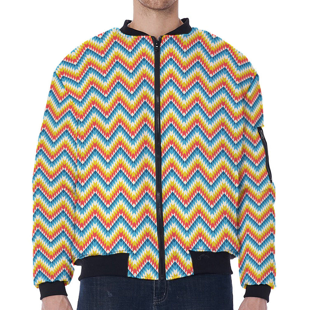Geometric Native American Pattern Print Zip Sleeve Bomber Jacket