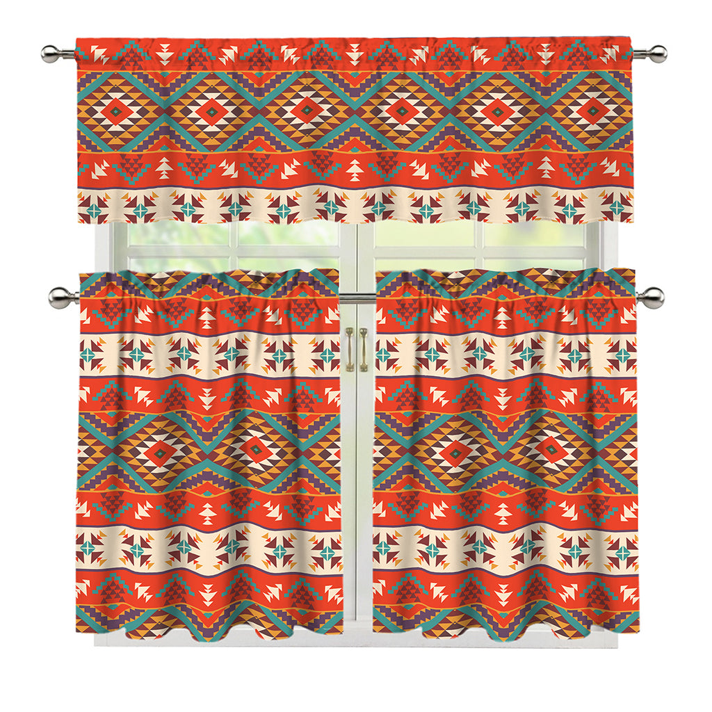 Geometric Native Navajo Print 3 Piece Kitchen Curtains