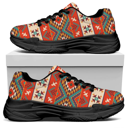 Geometric Native Navajo Print Black Chunky Shoes
