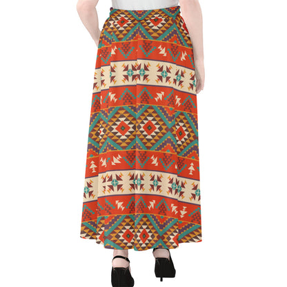 Geometric Native Navajo Print Chiffon Maxi Skirt