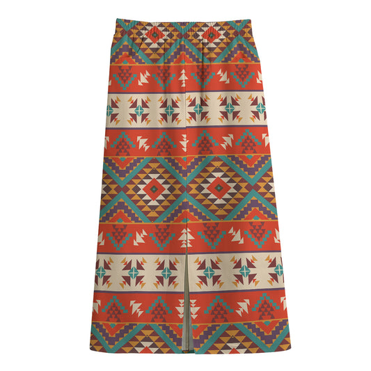 Geometric Native Navajo Print Cotton Front Slit Maxi Skirt