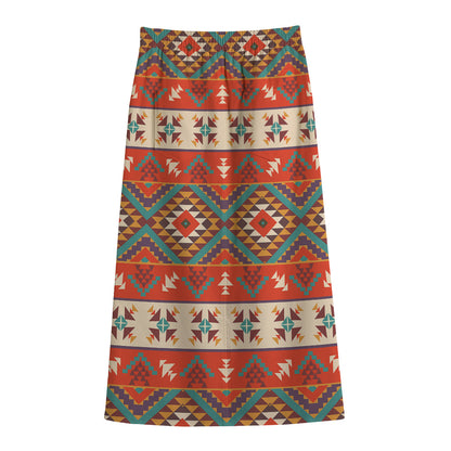 Geometric Native Navajo Print Cotton Front Slit Maxi Skirt
