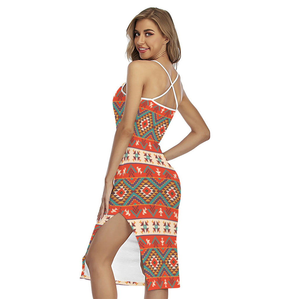 Geometric Native Navajo Print Cross Back Cami Dress