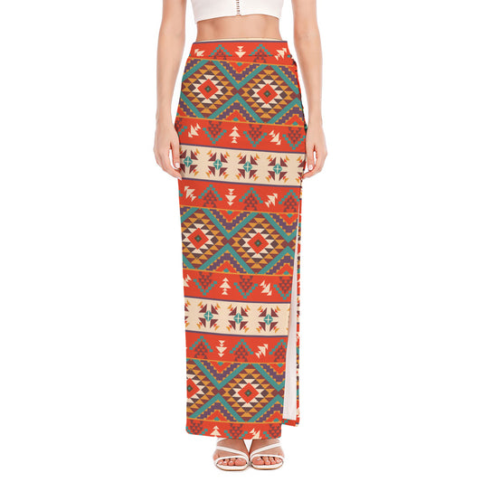 Geometric Native Navajo Print High Slit Maxi Skirt