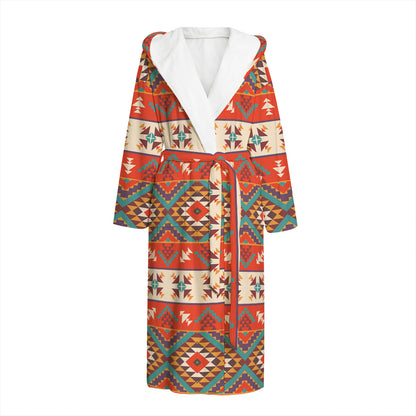 Geometric Native Navajo Print Hooded Bathrobe