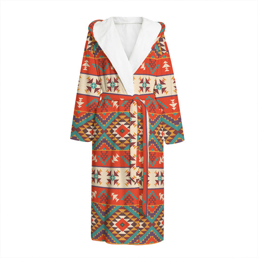 Geometric Native Navajo Print Hooded Bathrobe