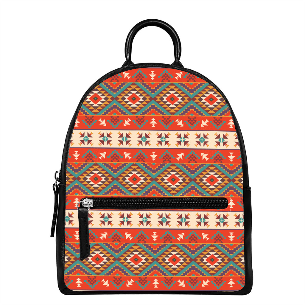 Geometric Native Navajo Print Leather Backpack