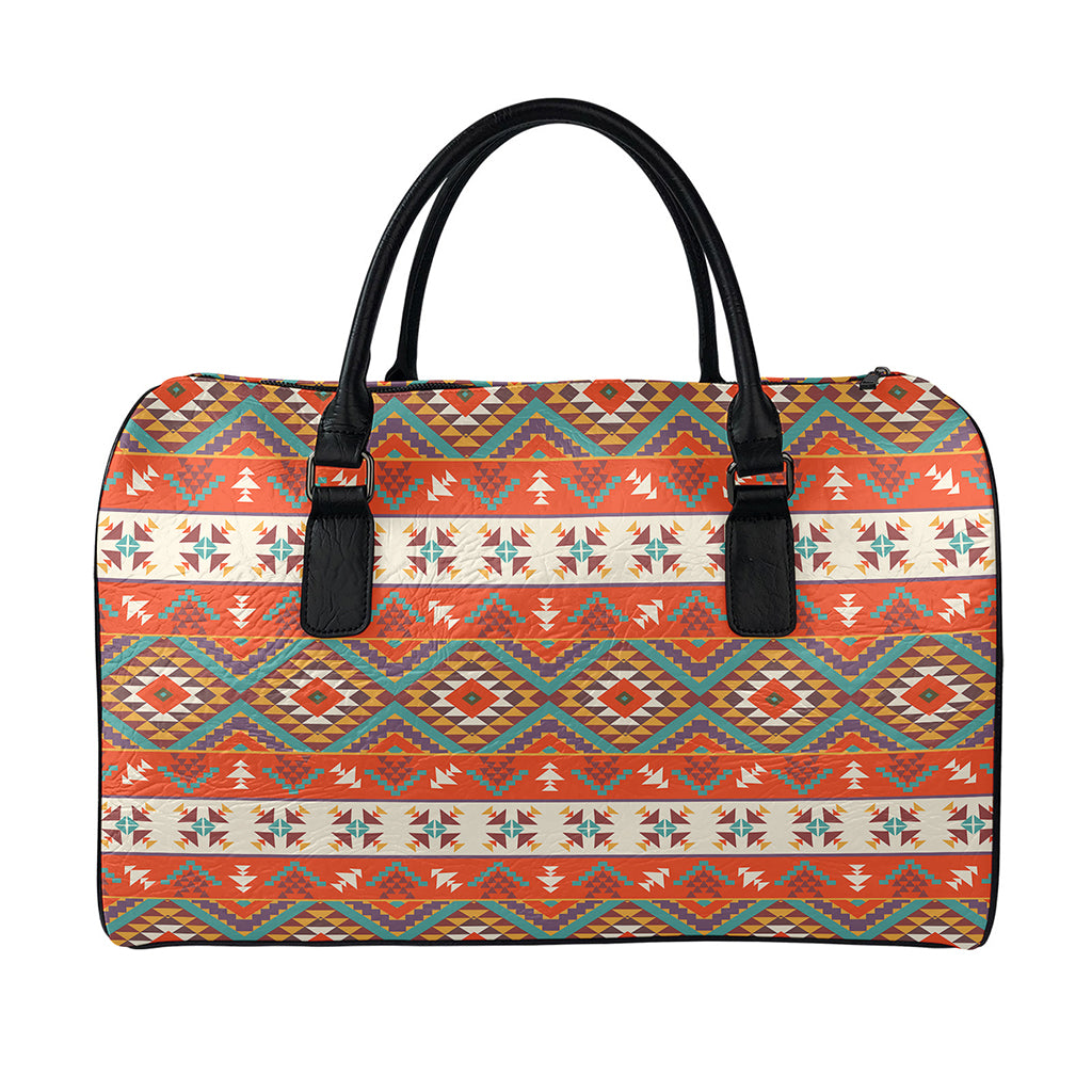 Geometric Native Navajo Print Leather Duffle Bag