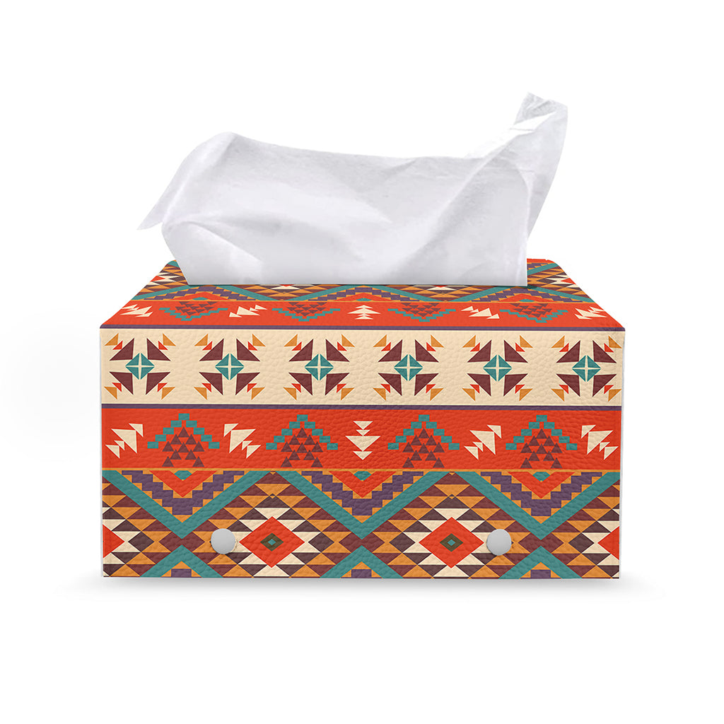 Geometric Native Navajo Print Leather Tissue Box Cover