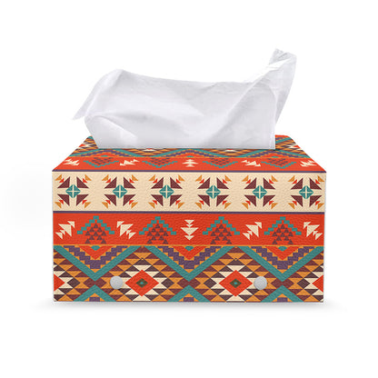 Geometric Native Navajo Print Leather Tissue Box Cover