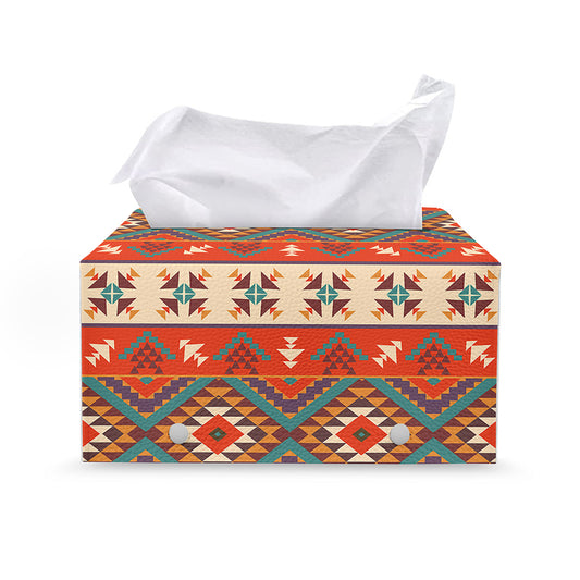 Geometric Native Navajo Print Leather Tissue Box Cover