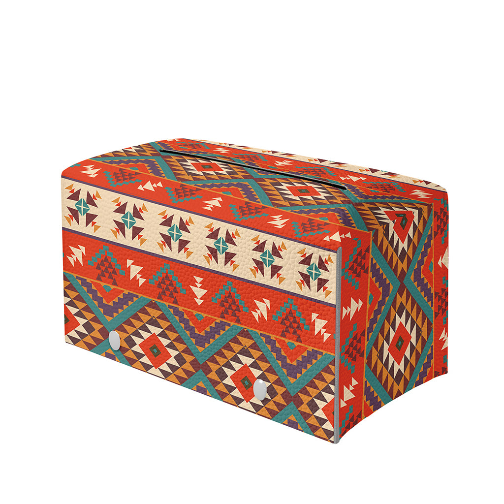 Geometric Native Navajo Print Leather Tissue Box Cover