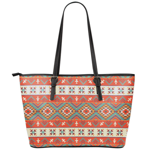Geometric Native Navajo Print Leather Tote Bag