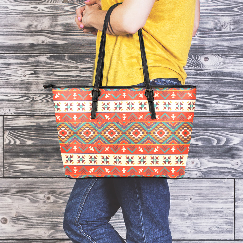 Geometric Native Navajo Print Leather Tote Bag