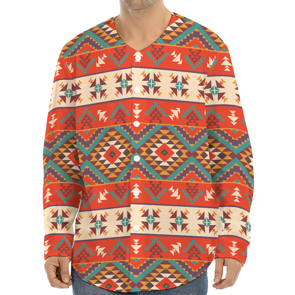 Geometric Native Navajo Print Long Sleeve Baseball Jersey