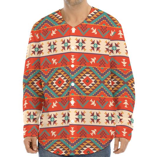 Geometric Native Navajo Print Long Sleeve Baseball Jersey