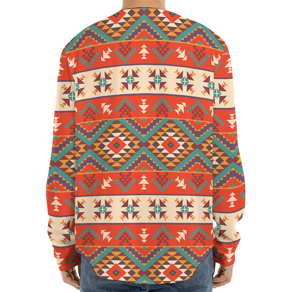 Geometric Native Navajo Print Long Sleeve Baseball Jersey