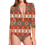 Geometric Native Navajo Print Long Sleeve Swimsuit