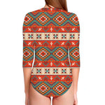 Geometric Native Navajo Print Long Sleeve Swimsuit