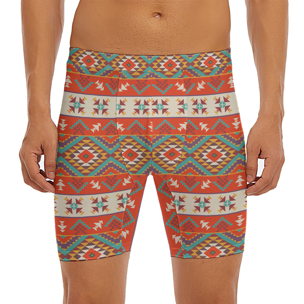 Geometric Native Navajo Print Men's Long Boxer Briefs