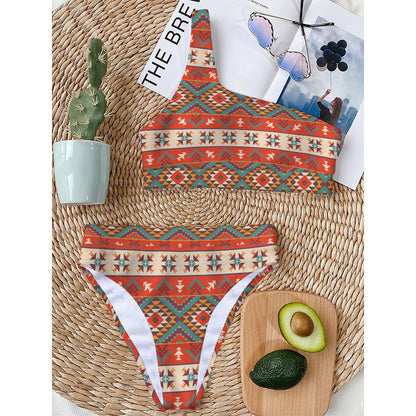 Geometric Native Navajo Print One Shoulder Bikini Top