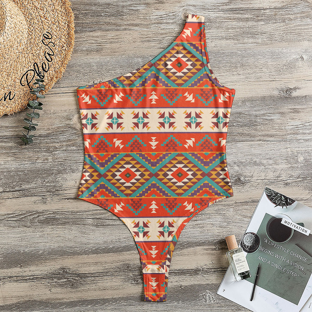 Geometric Native Navajo Print One Shoulder Bodysuit