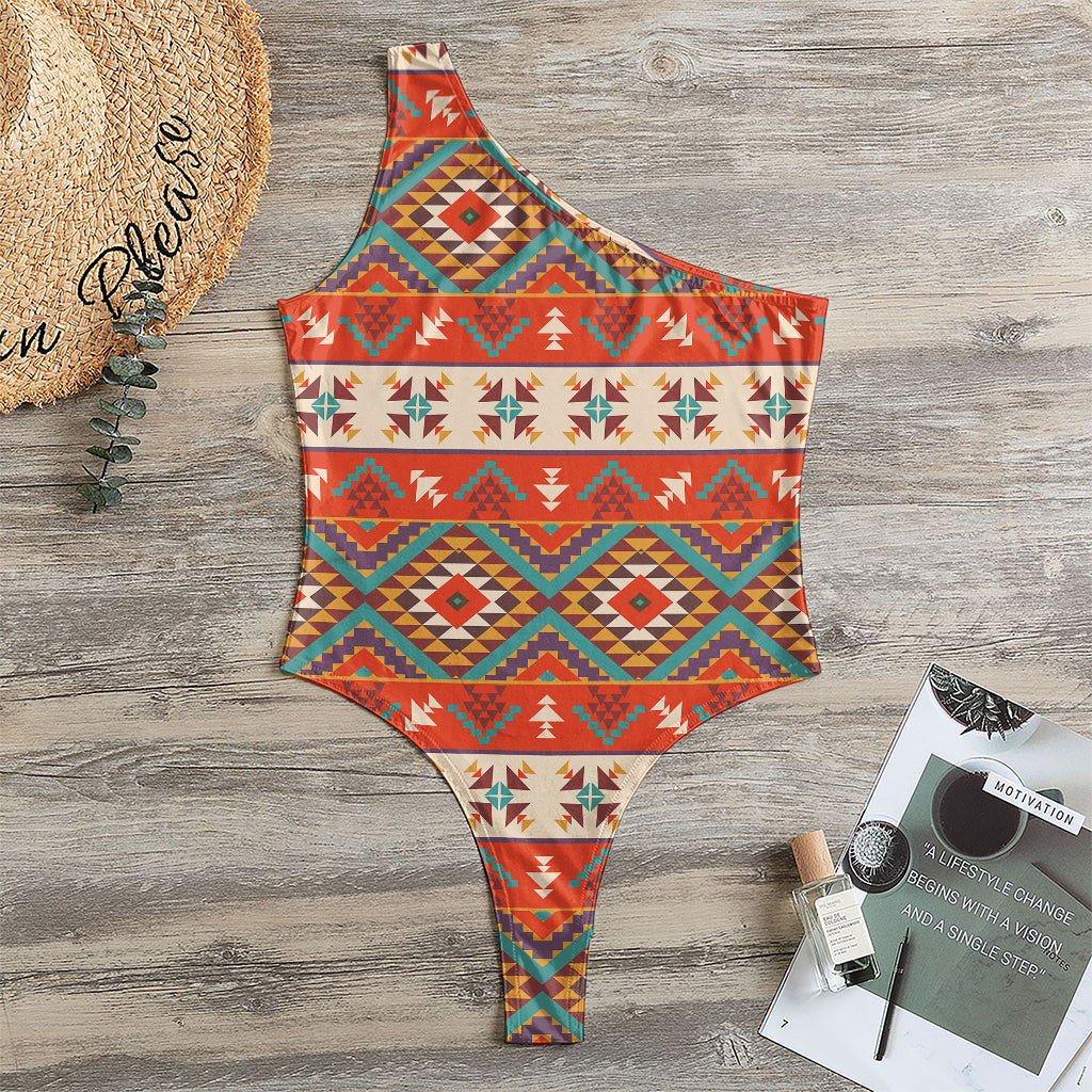 Geometric Native Navajo Print One Shoulder Bodysuit