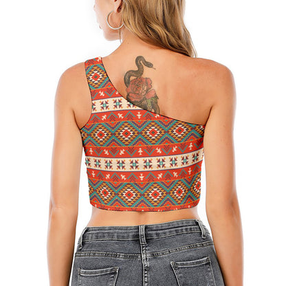 Geometric Native Navajo Print One Shoulder Crop Top