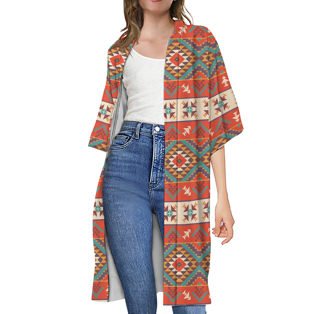 Geometric Native Navajo Print Open Front Beach Cover Up
