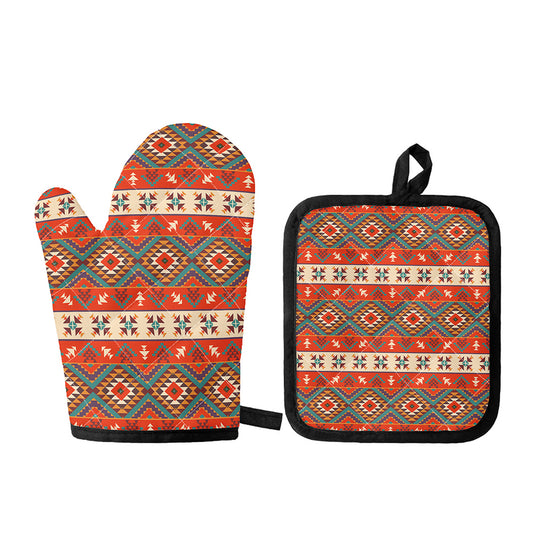 Geometric Native Navajo Print Oven Mitt And Pot Holder Set