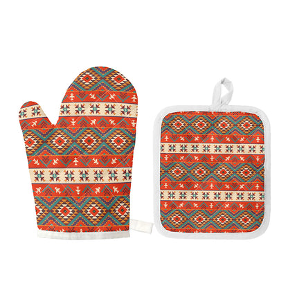 Geometric Native Navajo Print Oven Mitt And Pot Holder Set