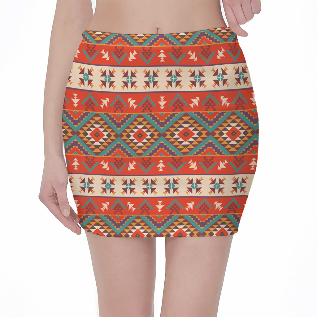 Geometric Native Navajo Print Pencil Mini Skirt