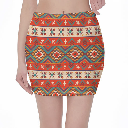 Geometric Native Navajo Print Pencil Mini Skirt