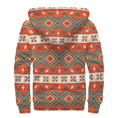 Geometric Native Navajo Print Sherpa Lined Zip Up Hoodie