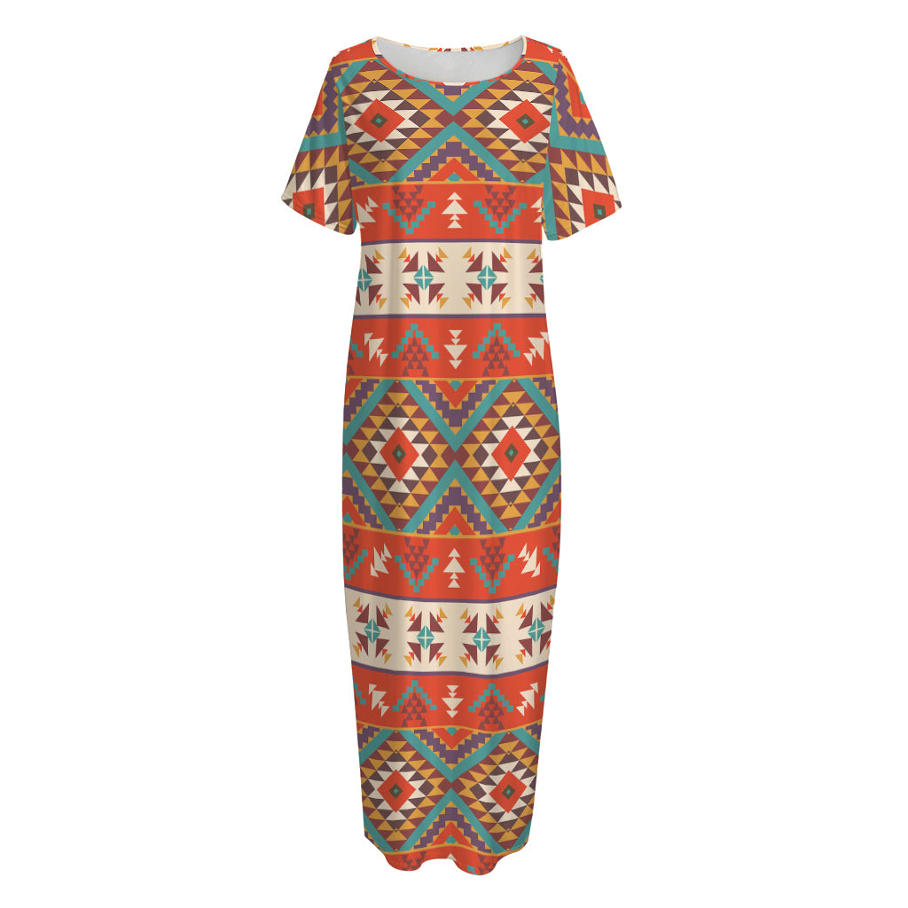 Geometric Native Navajo Print Short Sleeve Long Nightdress