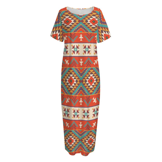 Geometric Native Navajo Print Short Sleeve Long Nightdress