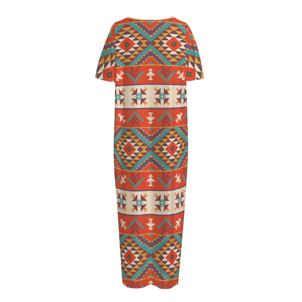 Geometric Native Navajo Print Short Sleeve Long Nightdress