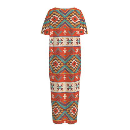 Geometric Native Navajo Print Short Sleeve Long Nightdress