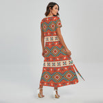 Geometric Native Navajo Print Short Sleeve Maxi Dress