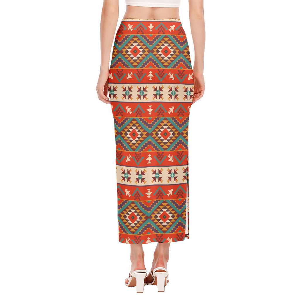 Geometric Native Navajo Print Side Slit Maxi Skirt