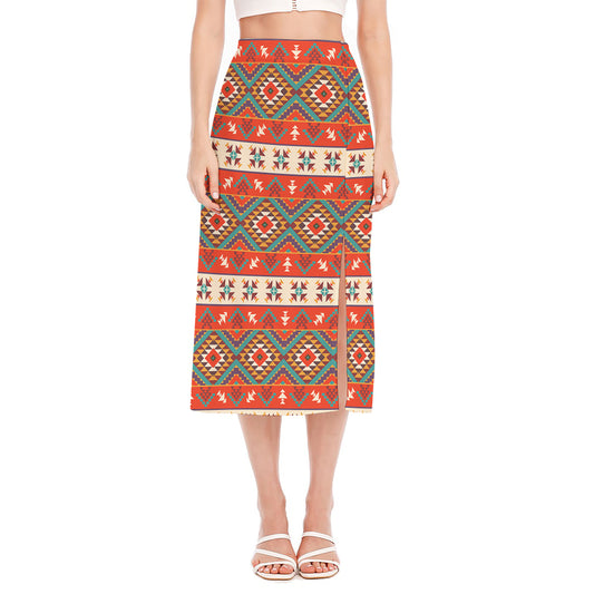 Geometric Native Navajo Print Side Slit Midi Skirt